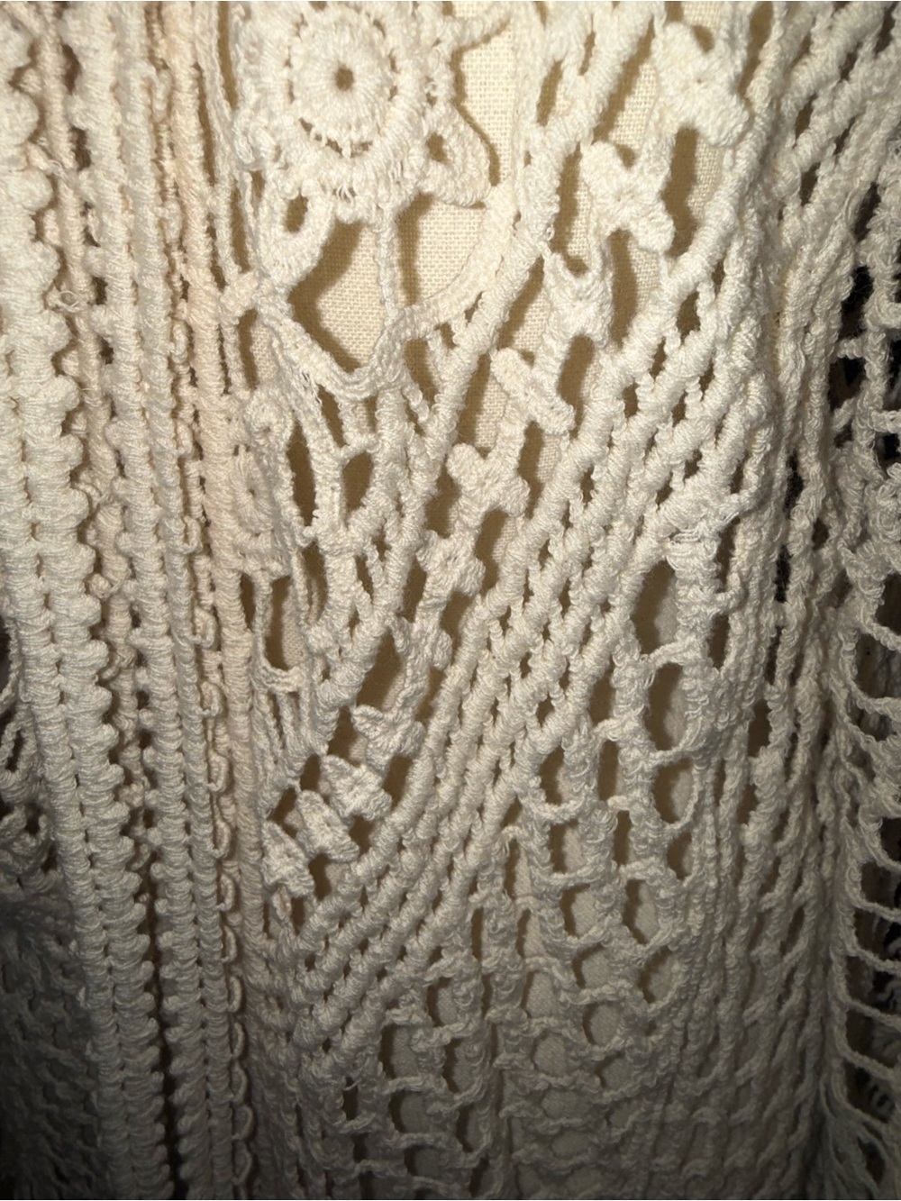 Rebellion again Cream Crochet Open-Front Cardigan Sweater duster small - Picture 4 of 5